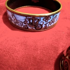 Vintage Hermes Paris  carousel gold / enamel bangle bracelet